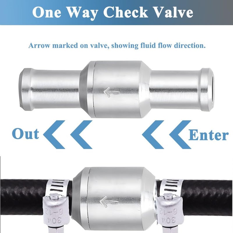 Teocpai 2Pcs 3/8'' 10mm Non Return One Way Check Valve, Aluminum Alloy Fuel Line Check Valve for Petrol Diesel Fuel Oil Water - Image 3
